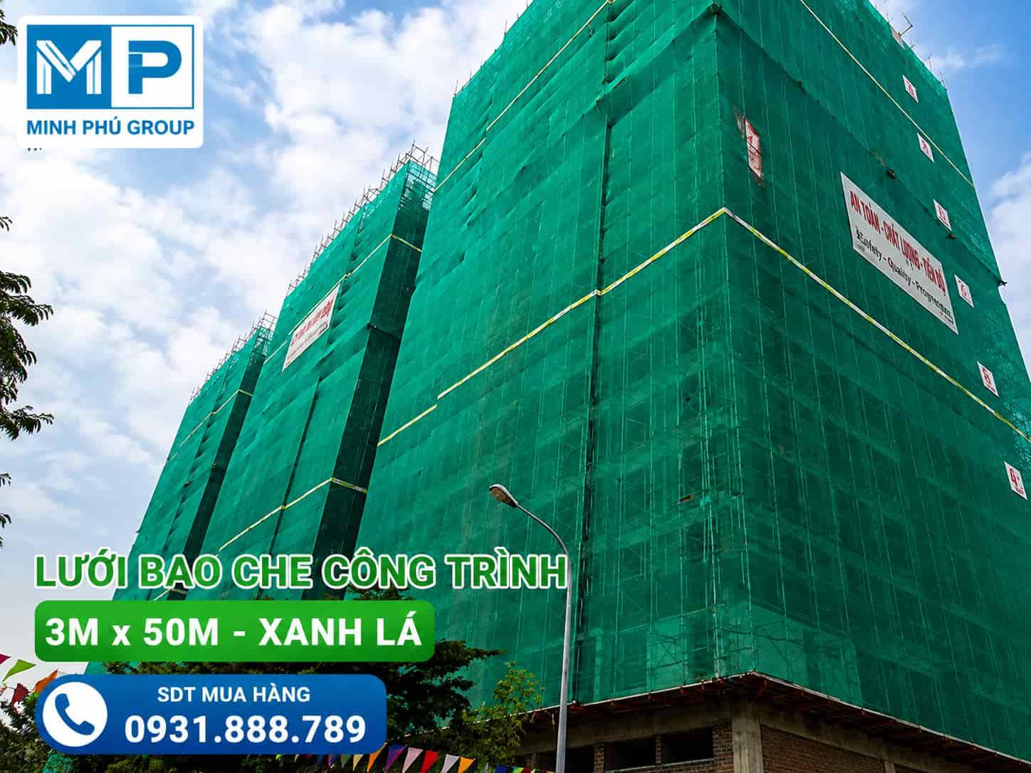 Lưới bao che công trình xây dựng khổ 3mx50m xanh lá