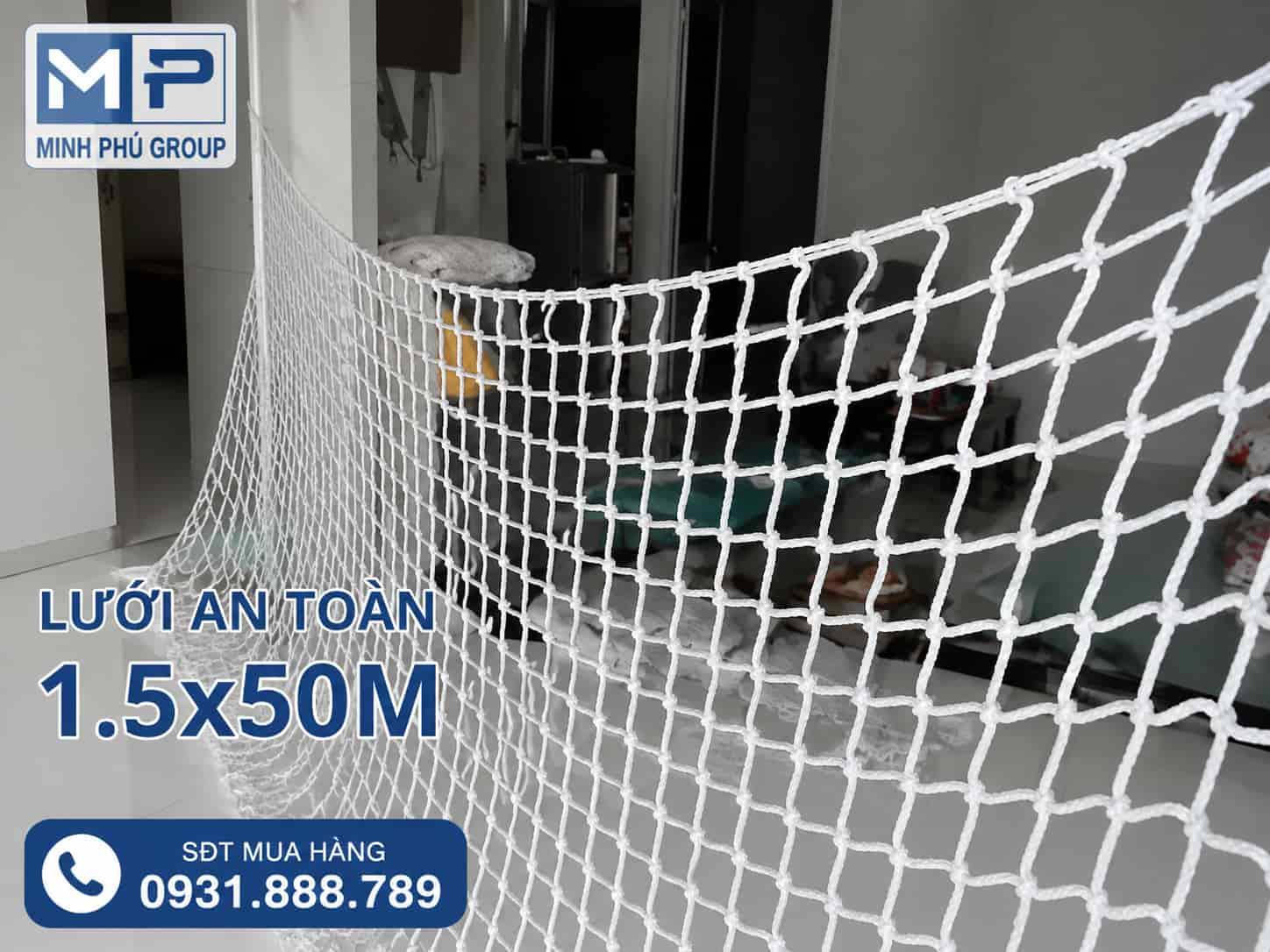 Lưới an toàn dù trắng hứng rơi khổ 1.5mx50m mắt lưới 10cm màu trắng