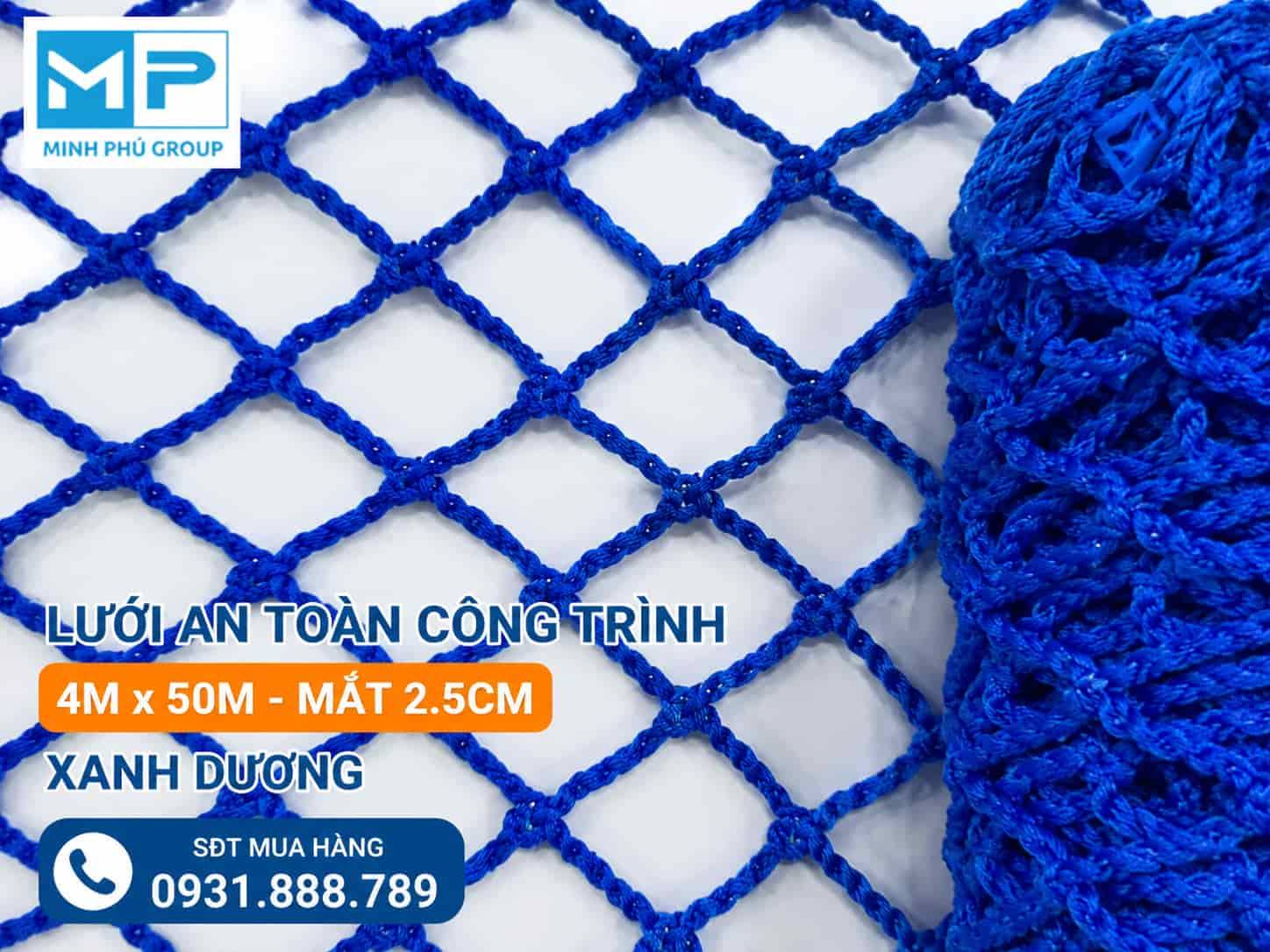 Lưới an toàn công trình xây dựng khổ 4mx50m mắt 2.5cm xanh dương Blue