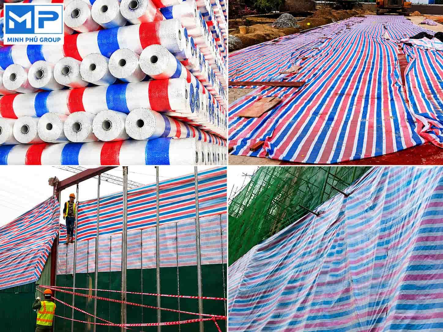 Bạt sọc 3 màu khổ 4mx50m che công trình, lót sàn đổ bê tông