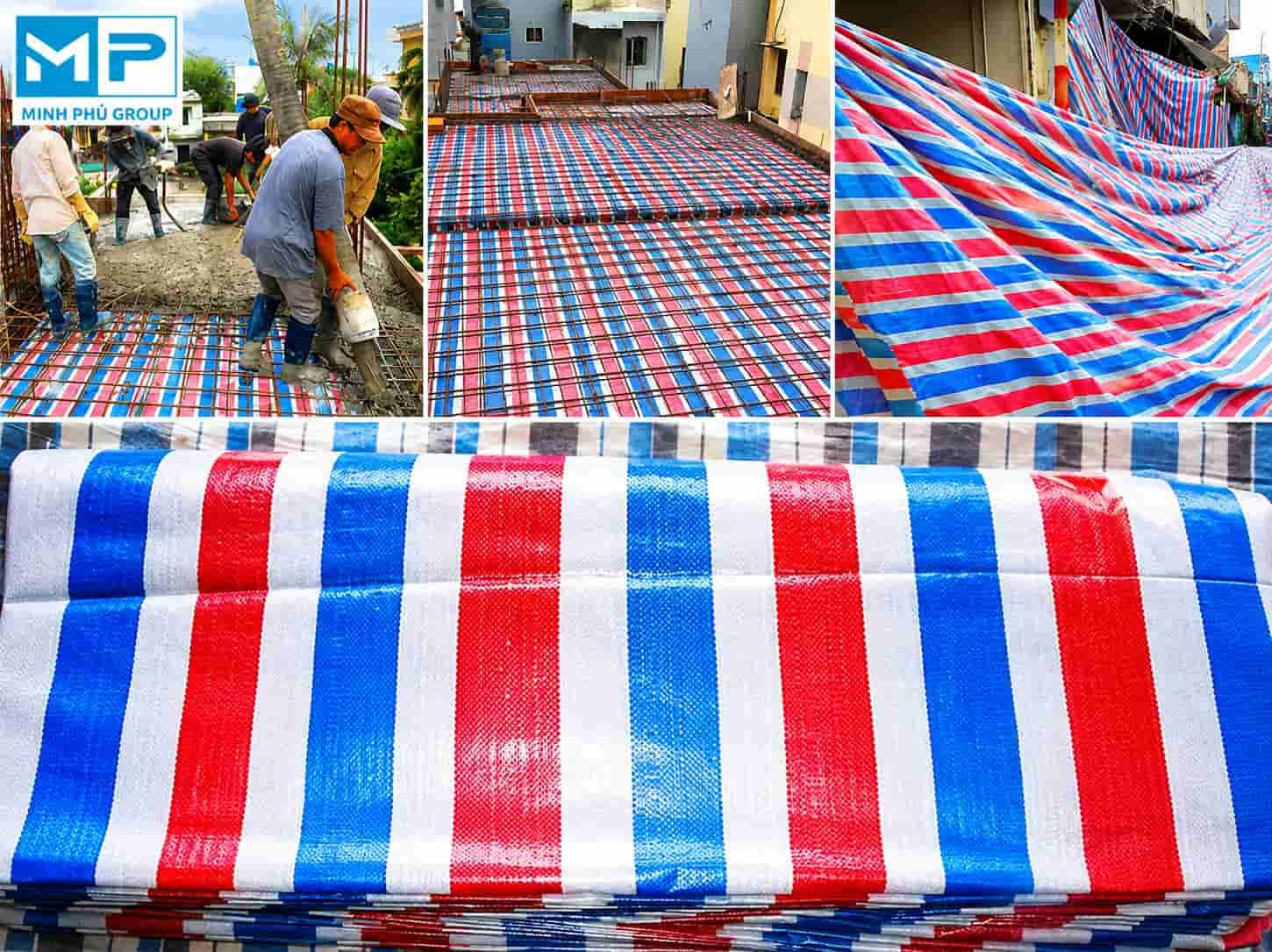 Bạt sọc 3 màu khổ 4mx50m che công trình, lót sàn đổ bê tông