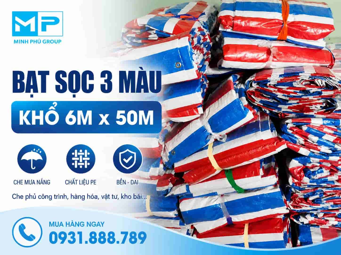 Bạt Sọc Khổ 6m x 50m – Bạt Sọc 3 Màu Che Phủ Công Trình
