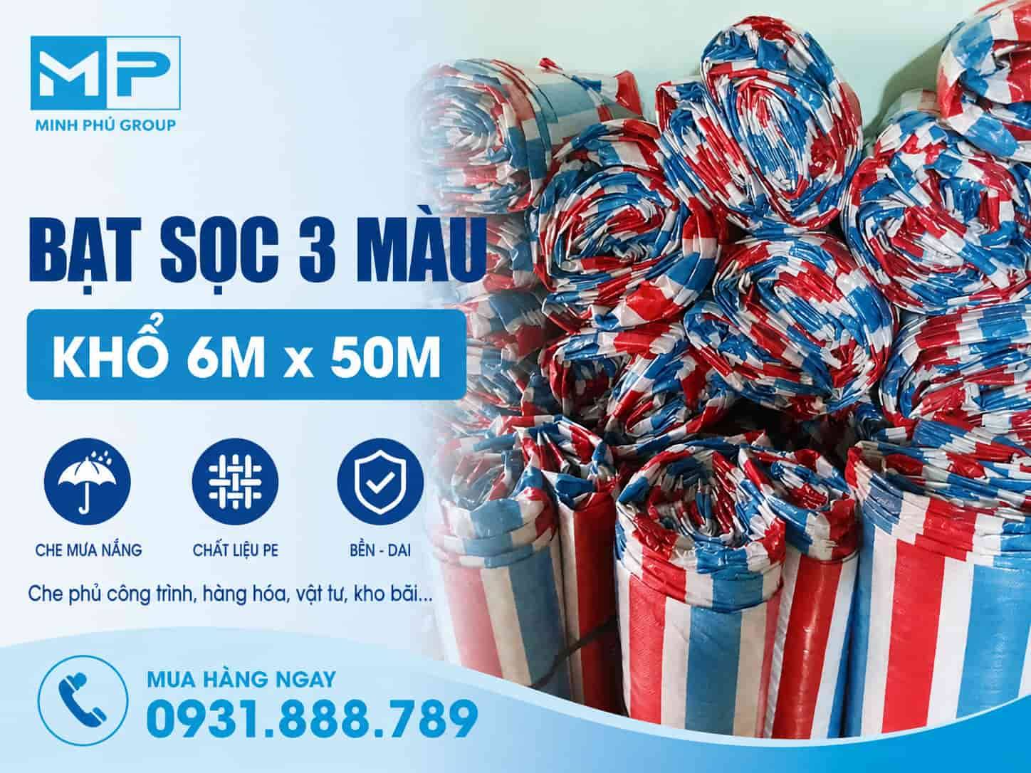 Bạt Sọc Khổ 6m x 50m – Bạt Sọc 3 Màu Che Phủ Công Trình