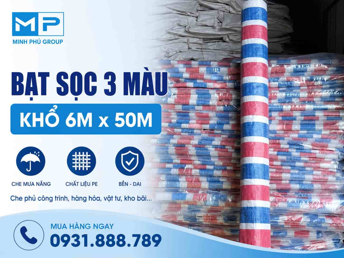Bạt Sọc Khổ 6m x 50m – Bạt Sọc 3 Màu Che Phủ Công Trình