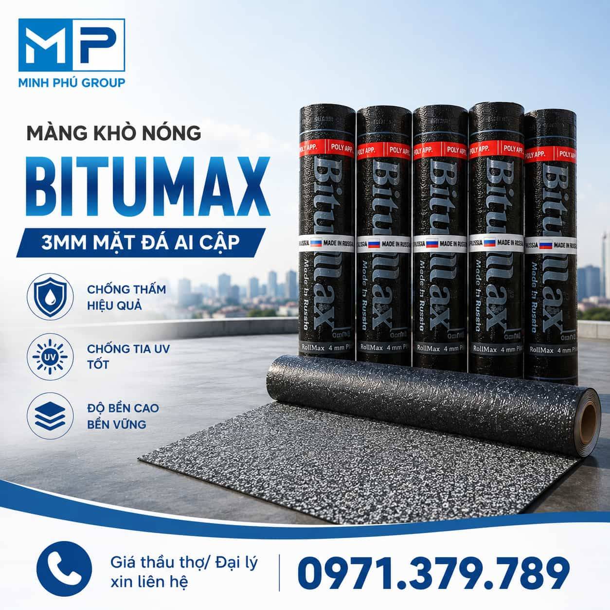 Màng Khò Chống Thấm Bitumax 3mm Mặt Đá Ai Cập – Khổ 1m x 10m