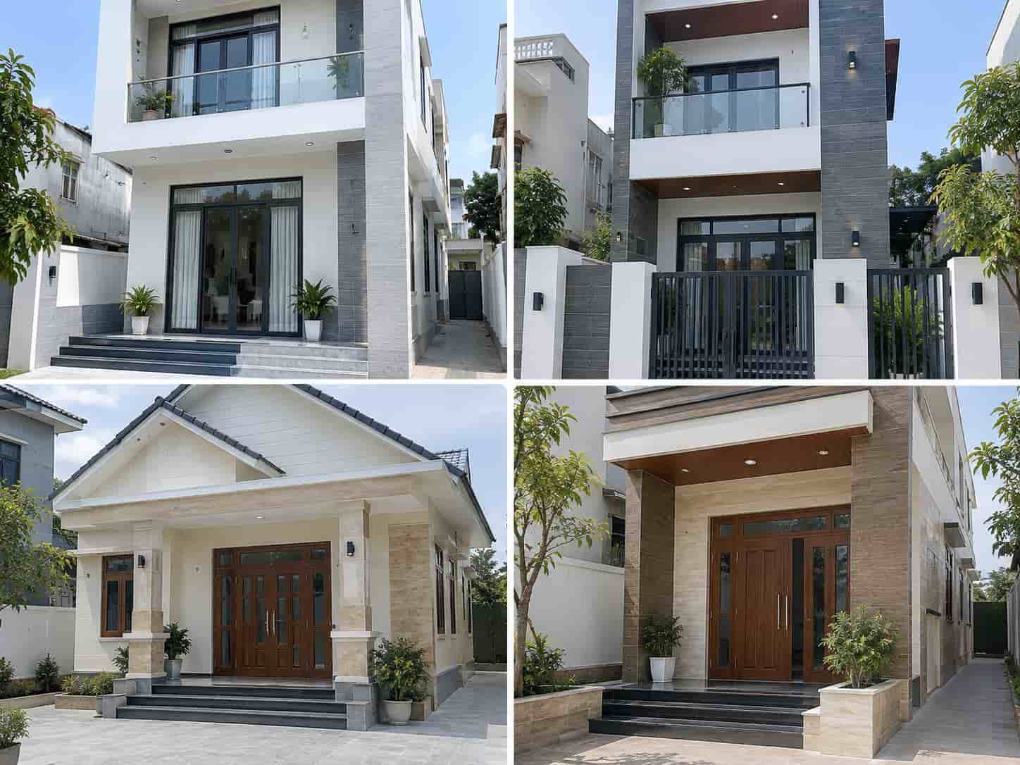 4 cách phối màu gạch ốp tường mặt tiền nhà đẹp với trắng xám beige và nâu
